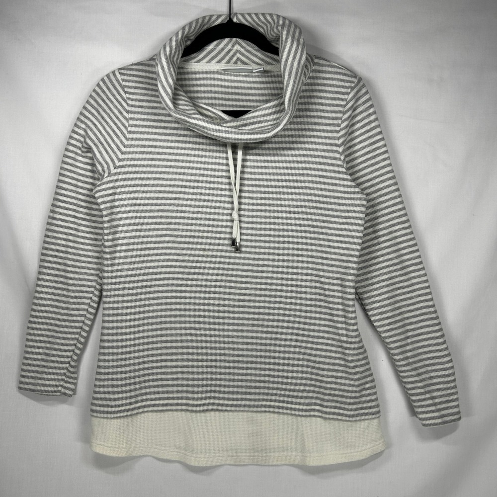 Y2K Denim & Co. Active Gray White Striped Cowl Neck Thermal Top S
